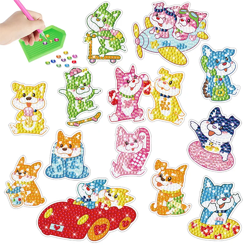 5D Gem Diamond Painting Stickers For Kids Kawaii Pet Dog Panda Rhinestone Mosaic Sticker Diamond Paint by Number diamond art painting kit diamond painting set
