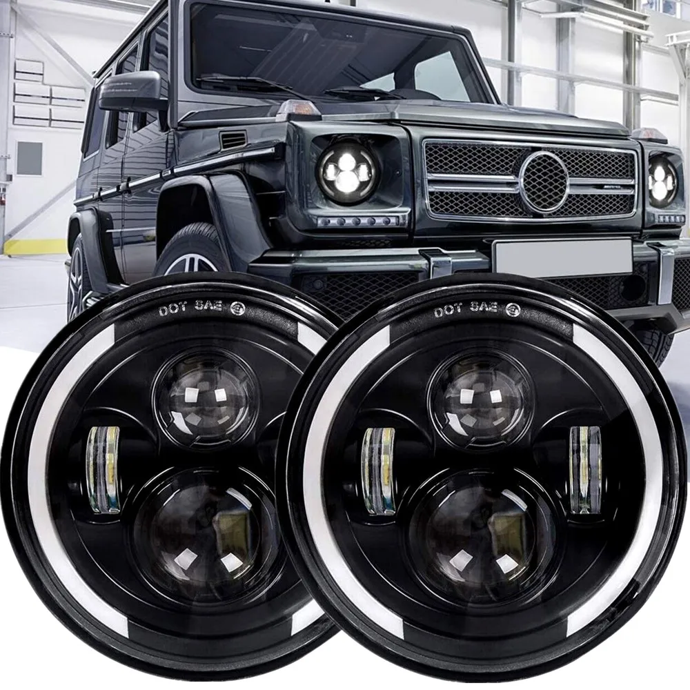 

Car Accessories Led 7inch Headlights For Land Rover Defender 90 110 Lada 4x4 Niva 12V DRL Amber Turn Signal Angel Eyes Lights