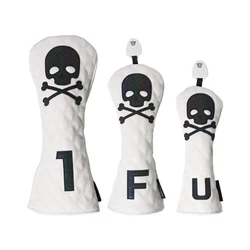 Skull Design Waterproof Golf Wood Cover Set - Premium PU Leather Protector for Driver, Fairway, and Hybrid Clubs (White 13UT L)