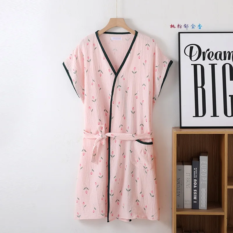 Women's multi-colors flower printing short sleeve bath towel bathrobe Sleepwear Nightgown Home