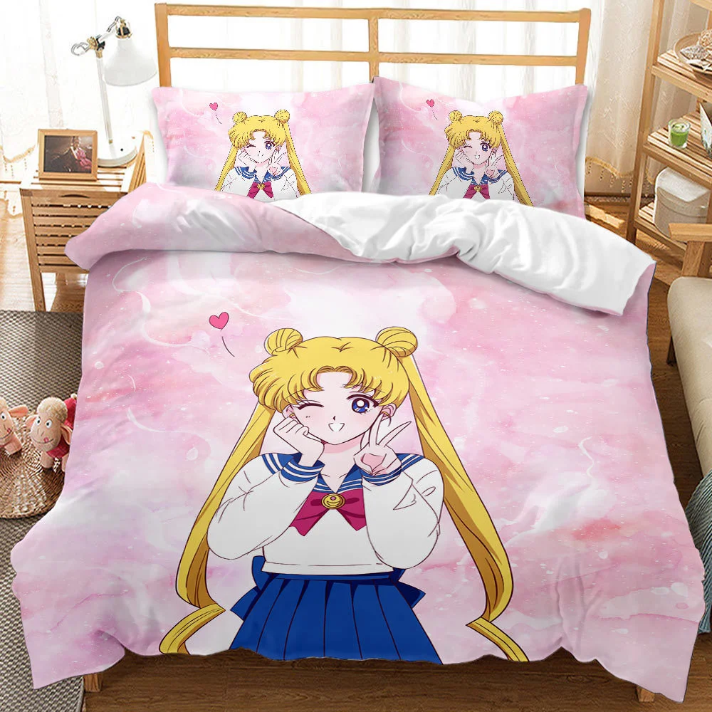 

3D Printing Anime Charming Girl Moon Duvet Covers Microfiber Bedding Set 2/3pcs With Pillowcases For Kids Birthday Gift