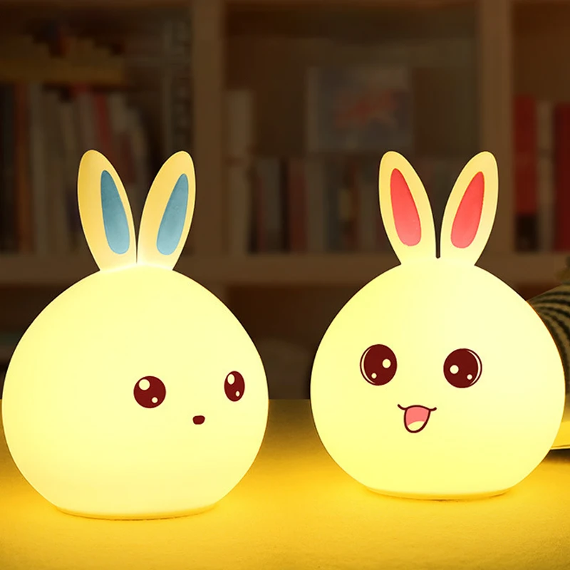 Clap Lamp Led Cute Rabbit Night Light Abs Silicone Usb Rechargeable Bedside Night Lamp Sensor For Kid Girl's Bedroom Decoration 6