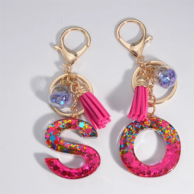 Multicolor Gradient Filling 26 Letter Resin Keychain With Yellow Ball And  Tassel For Women Initial KeyRing