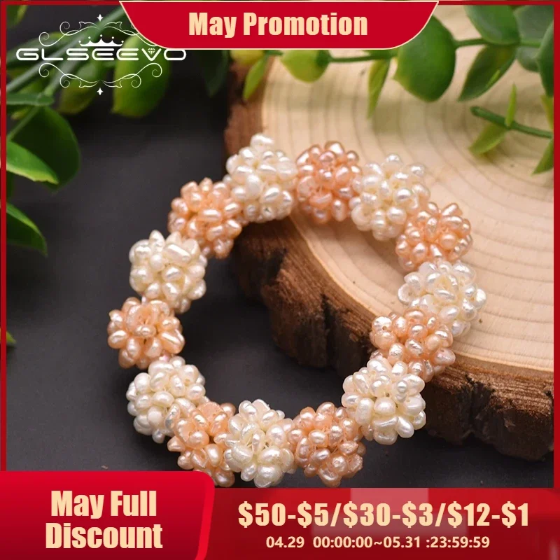 

GLSEEVO Pure Natural Baroque Pearl Bracelet Personalized Flower-Shaped Female Bracelet Wedding Handmade Exquisite Jewelry GB094