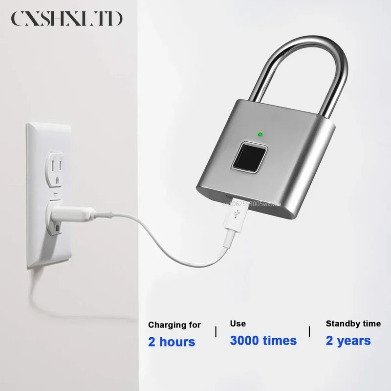 TUYA APP Smart Bluetooth 10 Fingerprint Door Lock Padlock Quick Unlock Zinc Alloy USB Rechargeable Locker Door Lock Black Silver