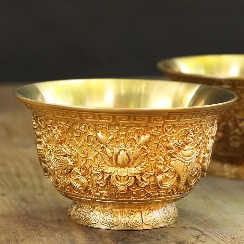 Pure Copper Antique Water Cup for Buddha, Auspicious Patterns, Holy Water Cup, Buddhist Supplies, Water Bowl Ornaments 1Pc