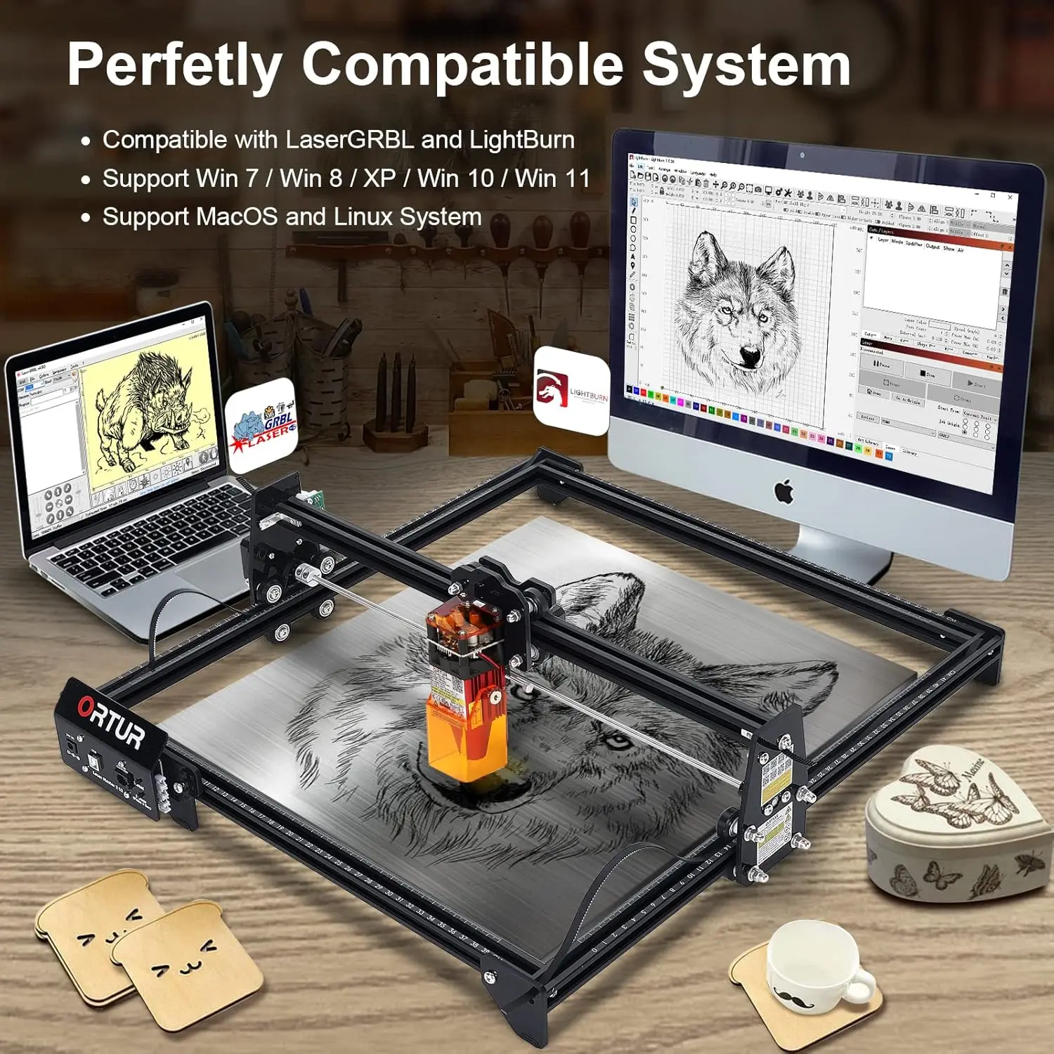 ORTUR Laser Engraver, Master 2 S2 LF, 5500mW Engraving Cutting Machine, 0.17 * 0.25mm Fixed-Focus Cutter