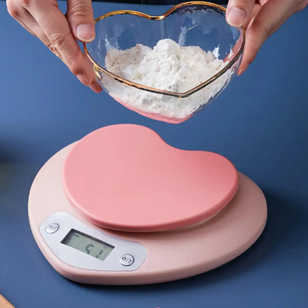 전자 주방 체중계 디지털 밸런스 정밀도, 정확한 하트 모양 LCD, 식품 휴대용 디지털 체중계, 5kg, 무게추 g
