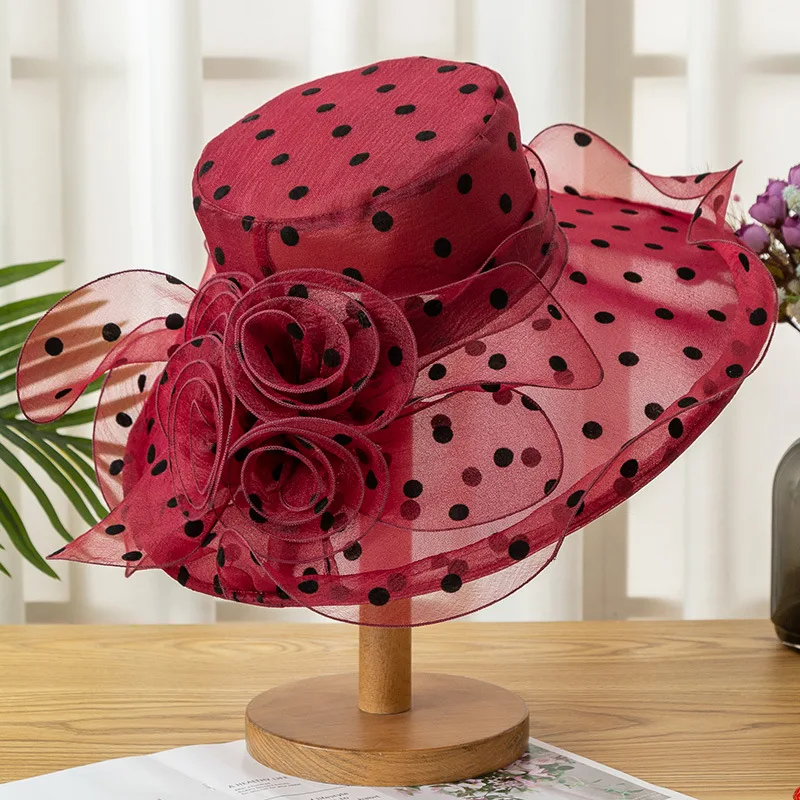Dots Embroidered Bucket Hat Women Bob Soft Lace Flower Transparent Gauze Panama Basin Cap Girls Summer Flowers Fishing Sun Hats