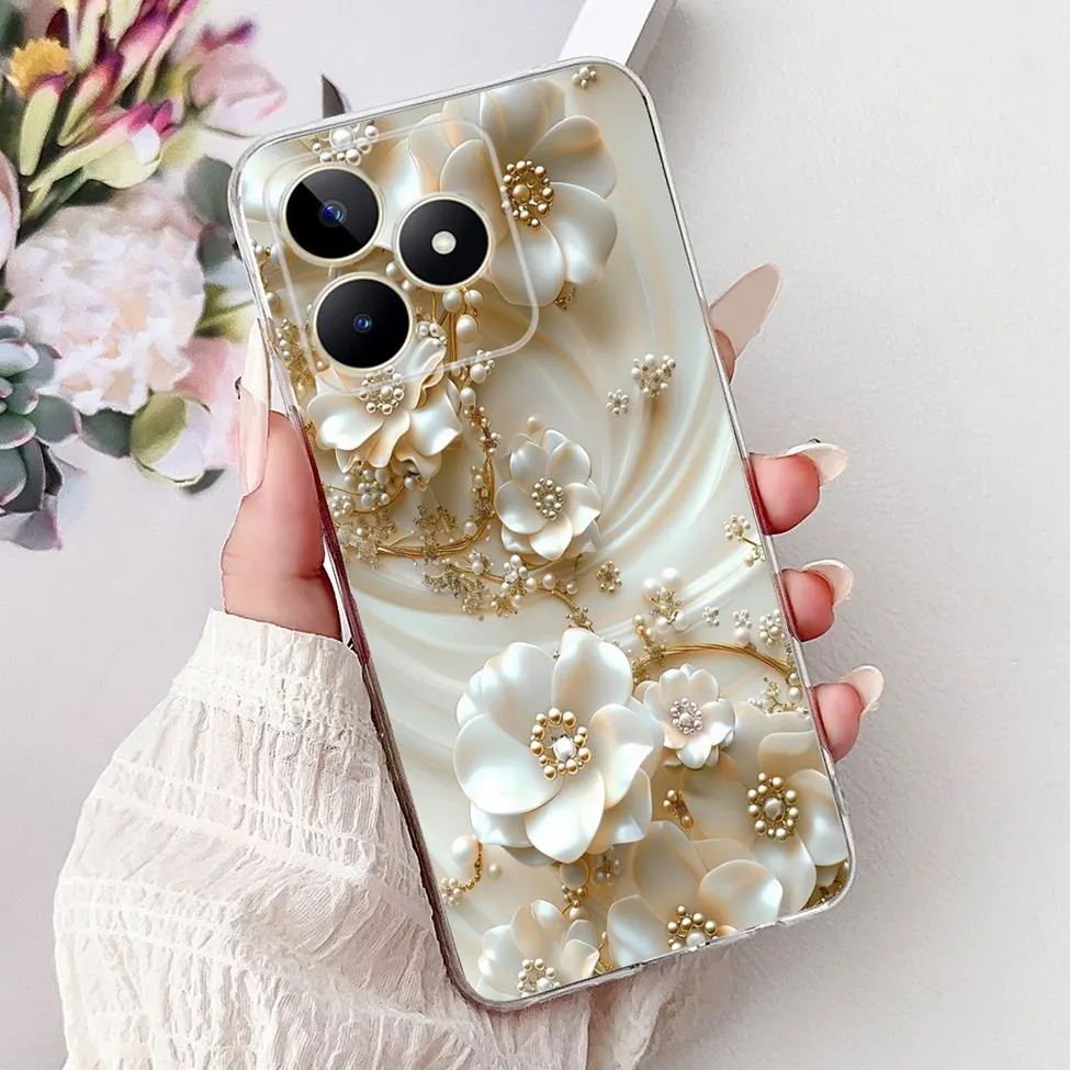 Clear Cute Cat & Butterfly Design Phone Case with Flower Accents - Stylish Protective Back Cover