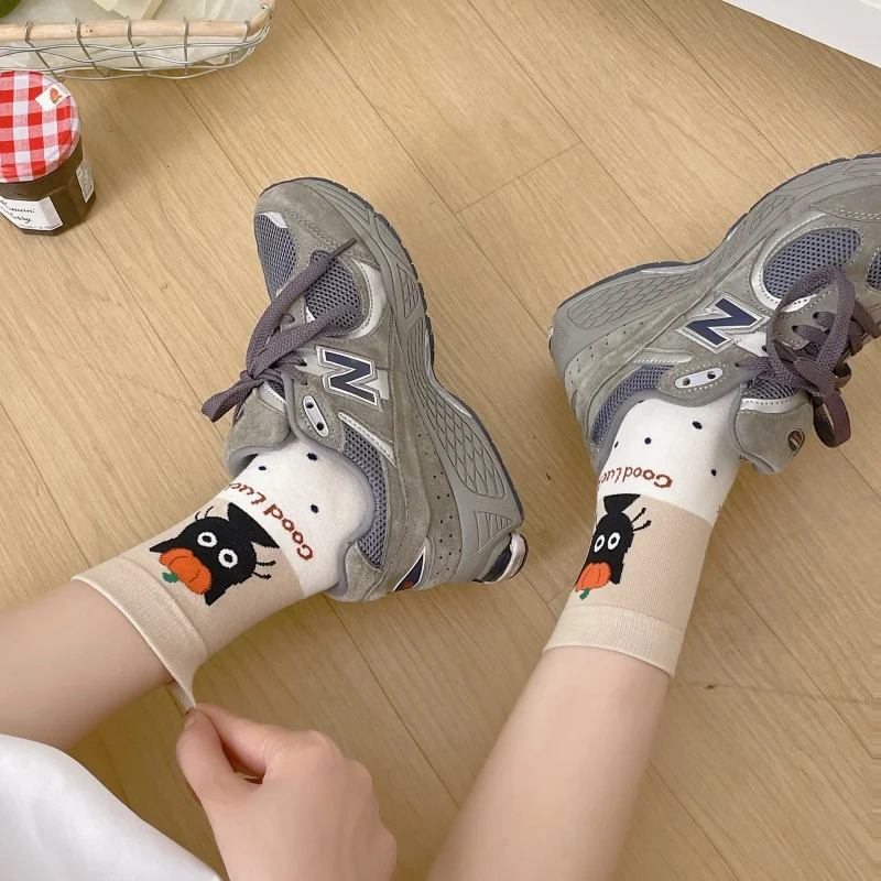 Dreamlikelin 1/4 Paar modische Frühlings- und Sommer-Damensocken mit Cartoon-Katzen-Print, lässige Mädchen-Mittelsocken – Detail 20