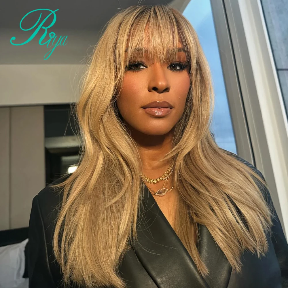 Human Hair Wig Pre Cut Ash Lace 4x4 5x7 Honey Blonde Layered Cut Straight With Bangs 613 Blonde 360 Full Lace Glueless human hair wig lace front wigs
