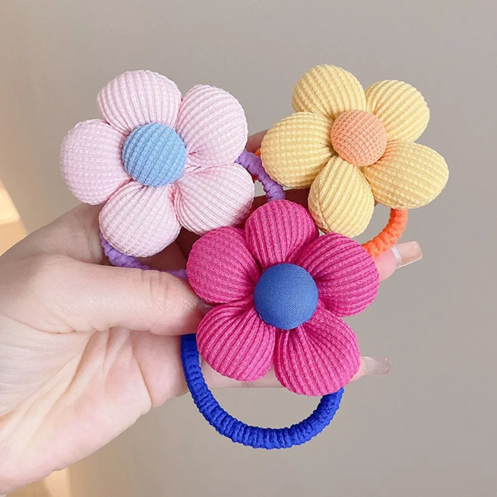 Nuova corda per capelli con fiore ad alta elasticità, cravatta per capelli in cartone animato 3D, anello per capelli, fascia coreana colorata senza danni per testa di polpette - immagine 4