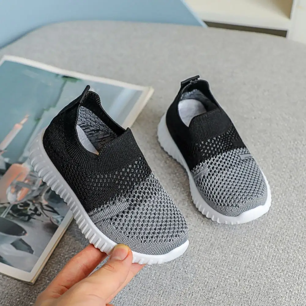 Mesh Upper Children Running Sneakers Patchwork Design Lightweight Breathable Sneakers Slip-on Style Soft Soled Toddler Shoes