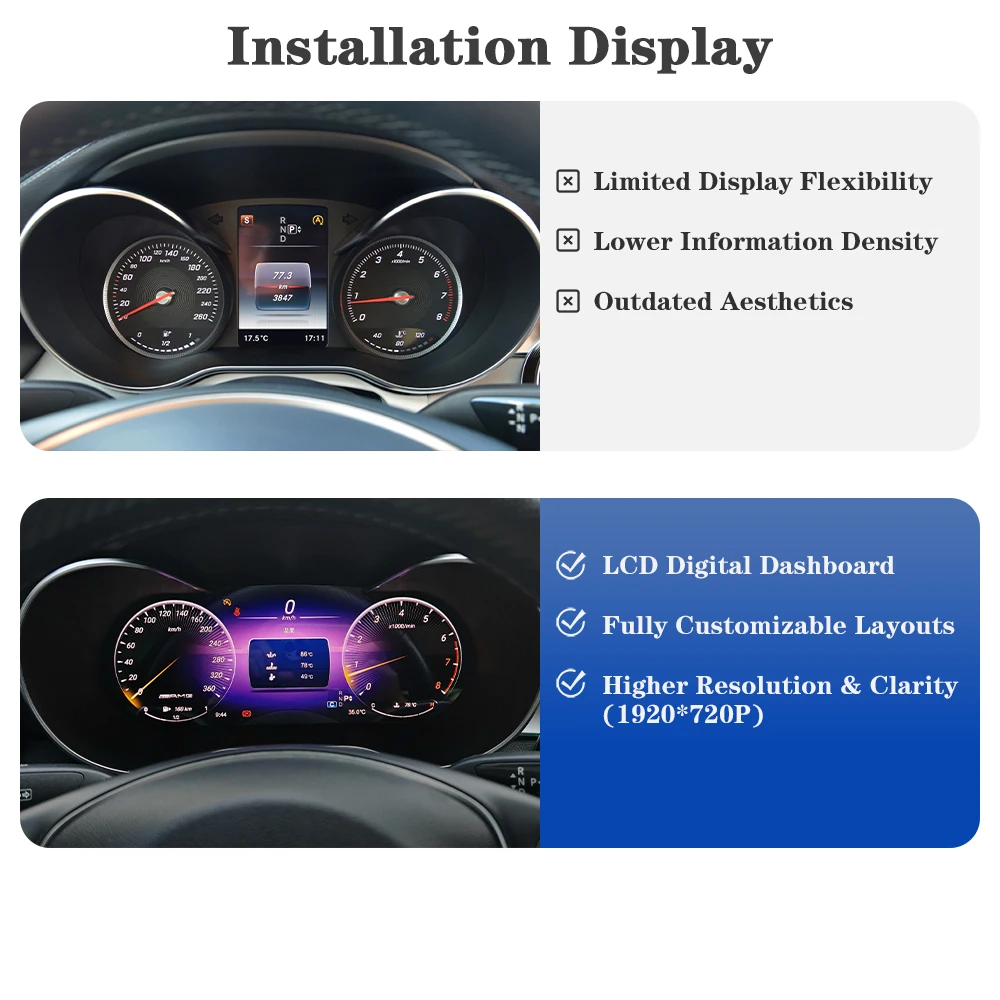 AUTOTOP Panel de instrumentos digitales para coche de 12,3 pulgadas de Mercedes Benz C W204 2011-2014, cabina Virtual de sujeción automática gasolina diésel 2