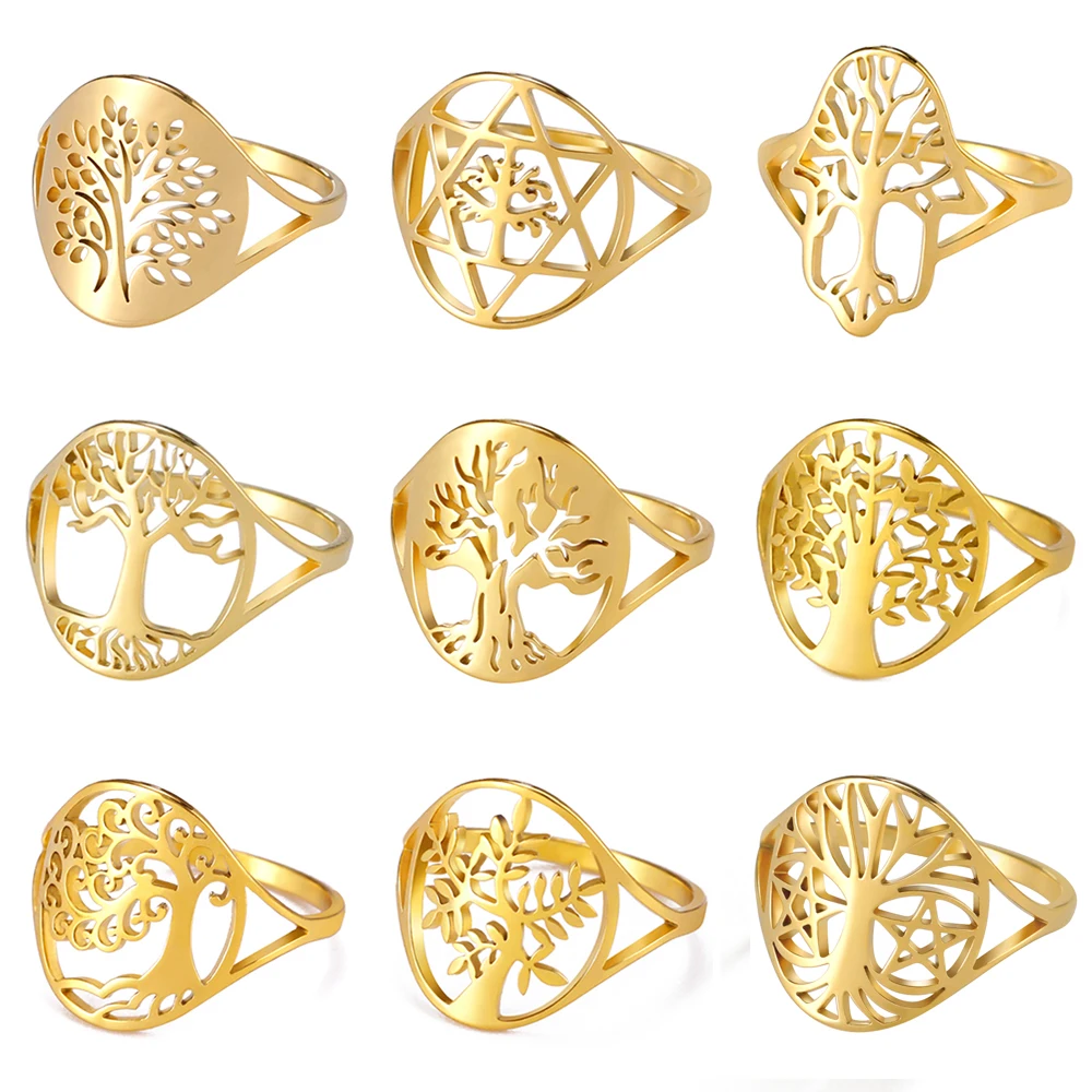 Dawapara Baum des Lebens Ring Hexerei Celtics Knoten Stammbaum Edelstahl Ring für Frauen Ehering Wicca Paar Schmuck
