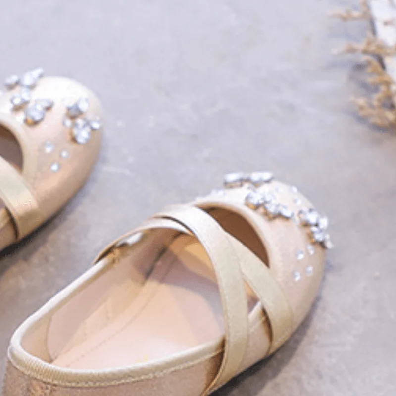 Baby Girl Princess Rhinestone Leather Flat Dance Shoes for Infant Toddler Child Party Performance