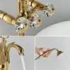 KEMAIDI Retro Freestanding Bath Shower Set Bathroom Shower Faucet Set Swan Design Faucets Mixer with Crystal handwheel Hot Cold 3