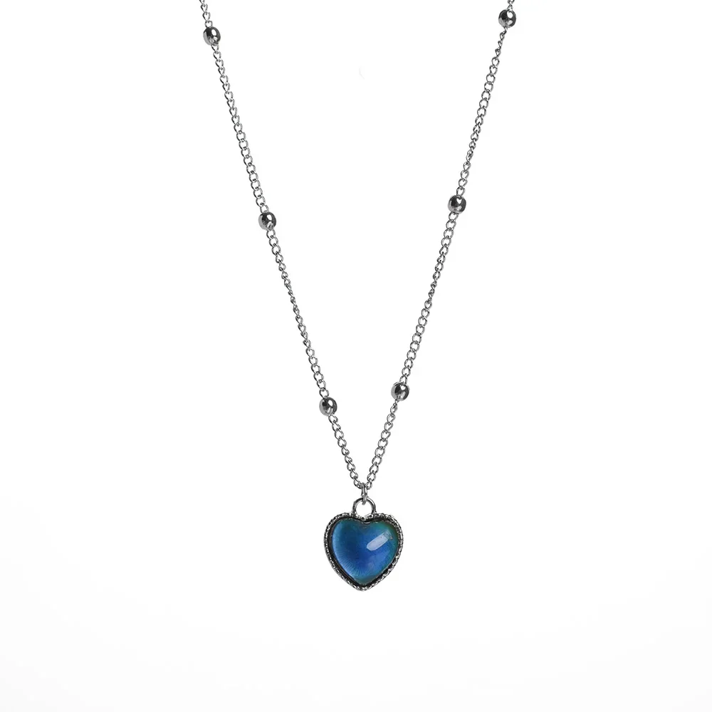 Feilok Collana da donna in acciaio inox con ciondolo a forma di cuore rosa che cambia colore, per donne, Acciaio inossidabile