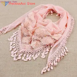 1PC New Fashion Female Women Tassel Shawls And Scarves Autumn Women Silk Flower Lace Triangle Pendant Scarf Fashion Women Scarf