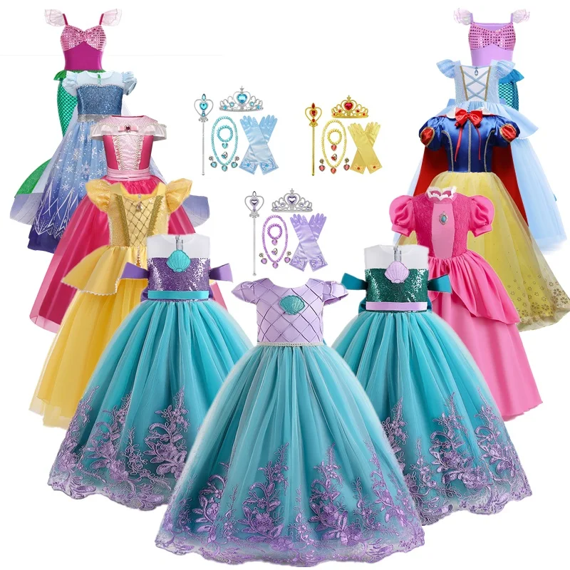 Little Mermaid Princess Costume Girls 4-10 Yrs Halloween Carnival Party Cosplay
