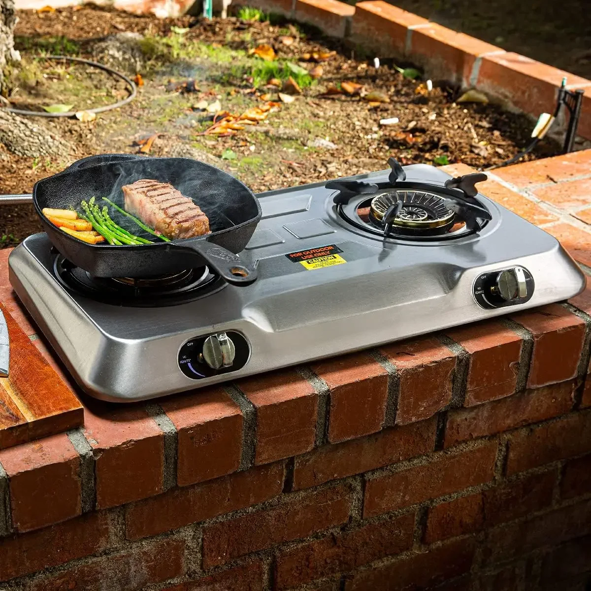 Double Burner Stove Auto Ignition Cooktop Outdoor Propane LPG Tank Camp 2 Burner Stove Burner Portable Stove Burner, Stainless S 2
