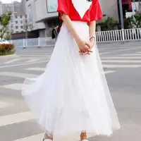 Vintage Tulle Skirt Women Streetwear Elastic High Waist Mesh Pleated Skirts Summer Elegant Korean A Line Office Ladies Skirt New - Image 4