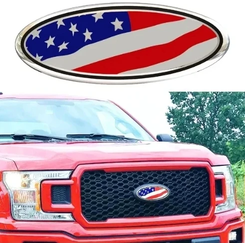 

9" For Ford F150 F250 F350 Edge Explorer RANGER American US Flag Front Grill Decal Tailgate Emblem Oval Badge Sticker Car Logo