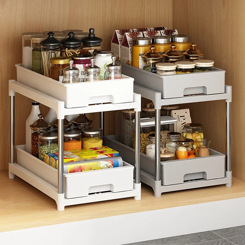 

New Kitchen Spice Rack Drawer Shelf Kitchen Cupboards Organizer Pull Out Type Vegetable Fruit Storage Basket Drawer