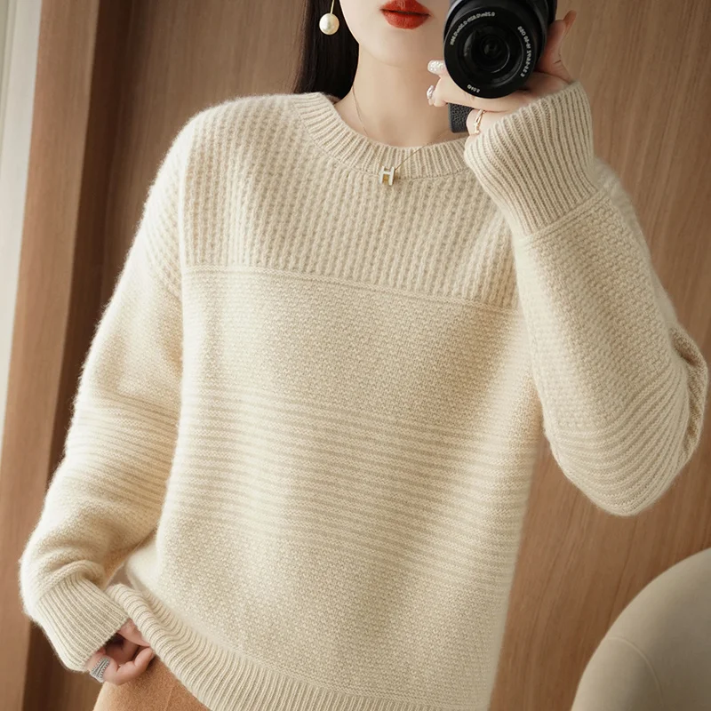 

Женский кашемировый свитер с круглым вырезом, Свободный пуловер из козы и кашемира, мягкий теплый трикотажный джемпер, зимний, WL01, 100%