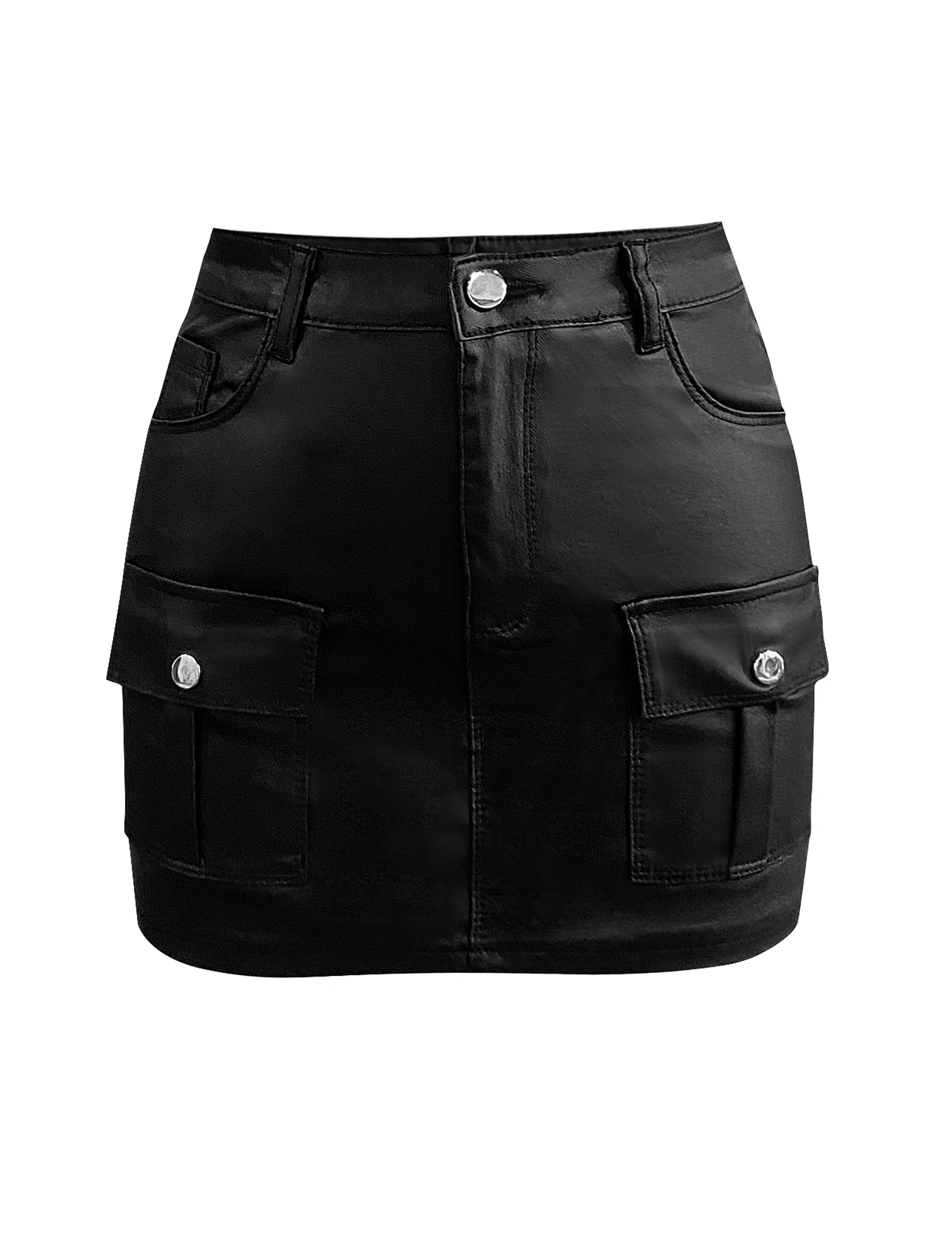 LW Mid Waist Pocket Design Skirt Sexy High Waist Wrapped Hip Skirt Women Leather Black Short Lady Skirt Party Dress Nightclub