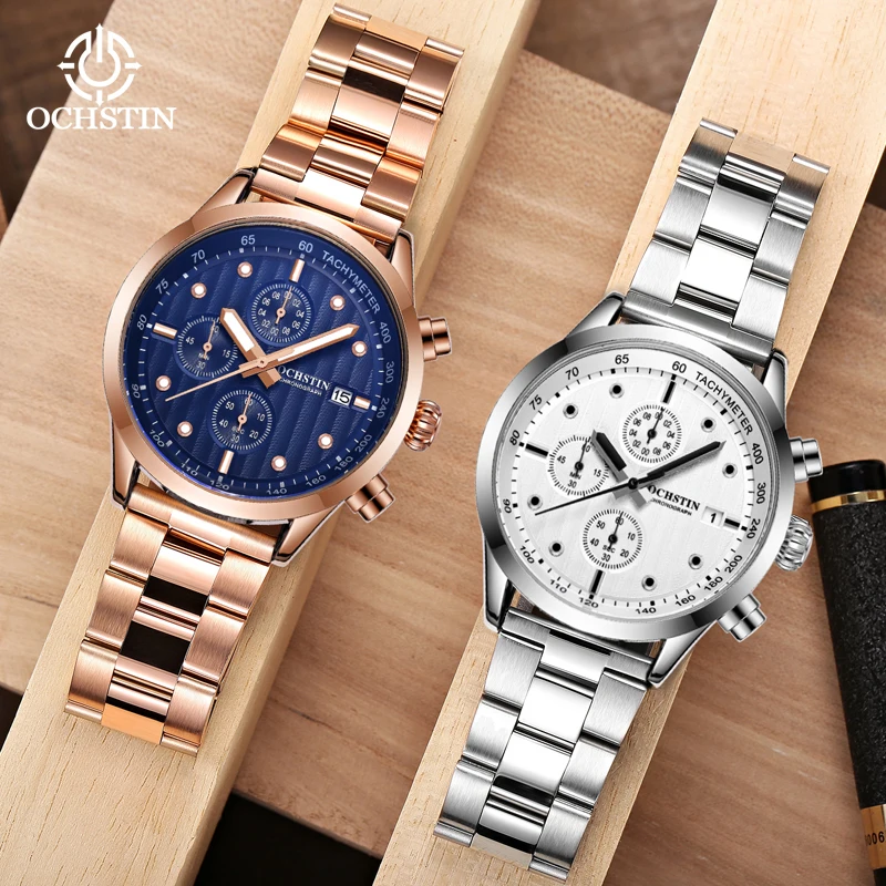 OCHSTIN Pilot Series Craftsmanship Steel Strap Multi-functional Quartz Movement Luminous Dynamic Cool Men Quartz Watch