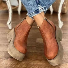 

Morden Boots Women British Style Round Toe Chunky Heel Ankle Shoes Ladies Solid Color Zipper Low Boots Size 35-43 Botas De Mujer