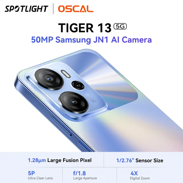 هاتف ذكي OSCAL TIGER 13 5G بقدرة 5000 مللي أمبير في الساعة، شاشة IPS مقاس 6.67 بوصة، Unisoc T760، 8 جيجابايت + 256 جيجابايت، كاميرا AI بدقة 50 ميجابكسل، هاتف محمول NFC، Android 14 1