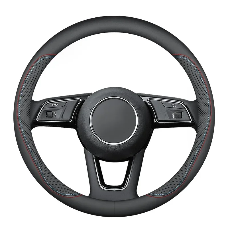 Steering Wheel Cover Leather Car Steering Wheel Cover Anti-slip Sweat Absorbent Ultra-thin D-shaped Four Seasons Breathable Men Women's Style