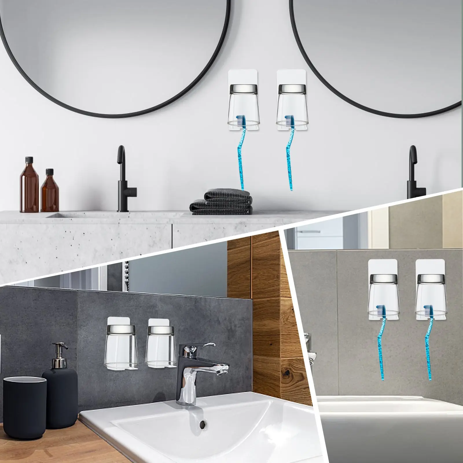 Stainless Steel Toothbrush Holder Wall Mounted Cup Rack Bathroom Storage Toothbrush Organizer Toothpaste Holders Household 2Pcs