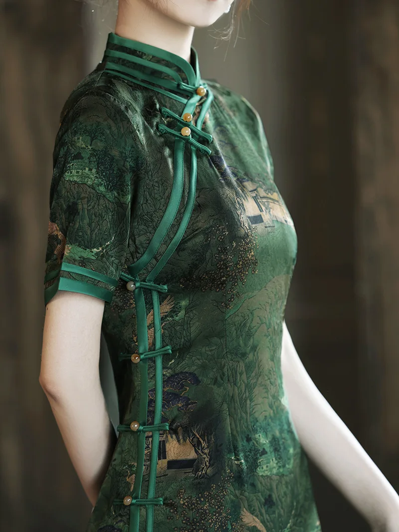 FZSLCYIYI ߱ ü  ª Ҹ Cheongsam Ʈ  ư μ ƾ Qipao ϸ ̺ 巹