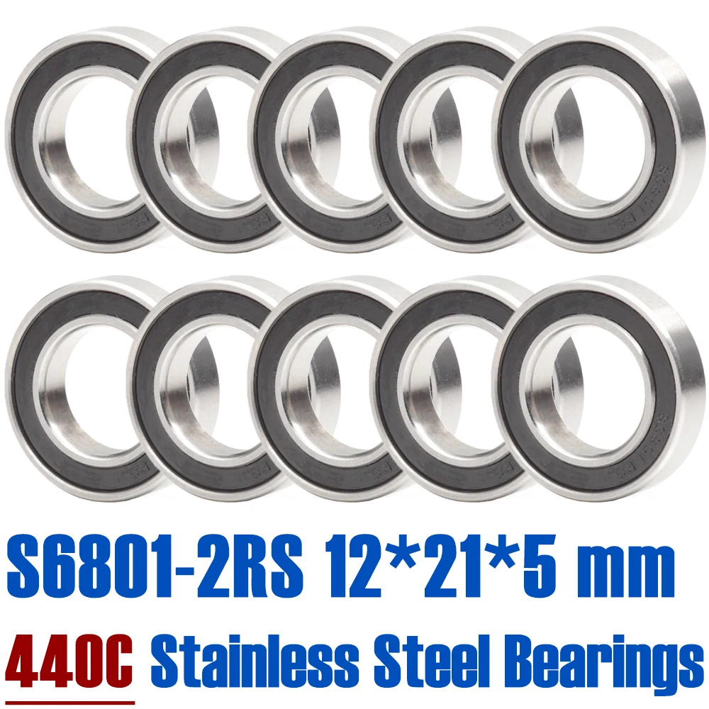 S6801RS Bearing 12*21*5 mm ( 10 PCS ) ABEC-3 440C Stainless Steel S 6801RS Ball Bearings 6801 Stainless Steel Ball Bearing 10pcs s6800rs bearing 10 19 5 mm abec 3 440c stainless steel s 6800rs ball bearings 6800 stainless steel ball bearing