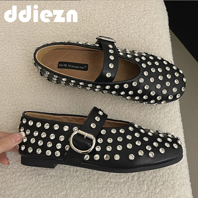 

Женские туфли-балетки с кристаллами, на плоской подошве