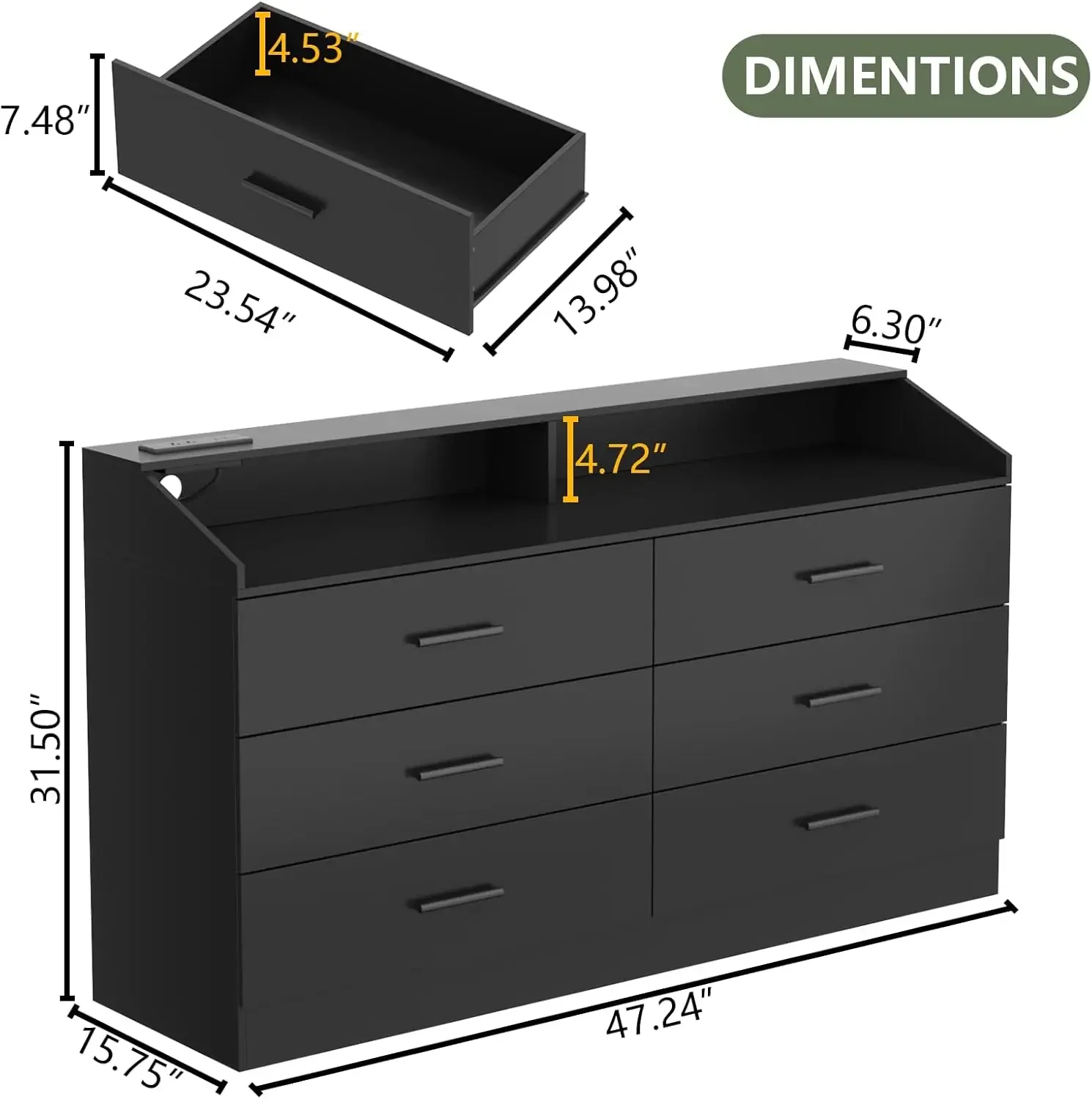 Chest of Drawers with LED Light, Modern Dresser with Open Storage Cubby, Double Wide Dresser Organizer for Bedroom 2