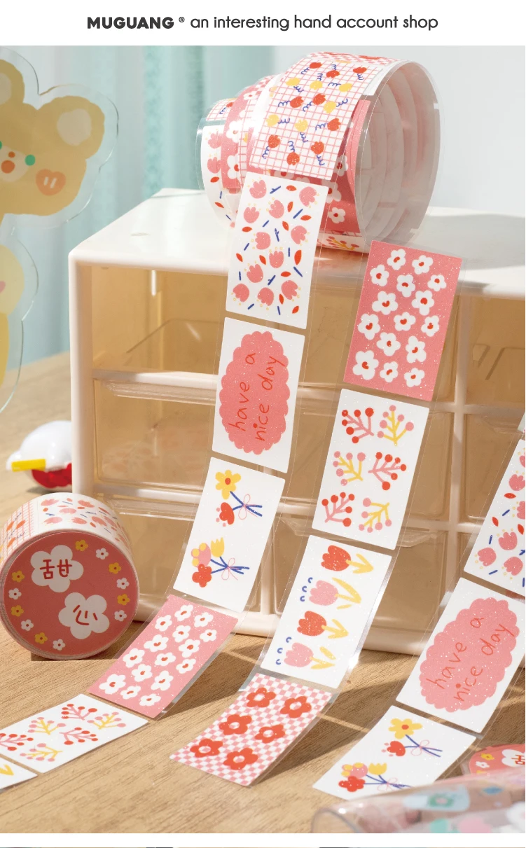 Journal GO 3 x 200 cm Blumen-Blumen-Abdeckband, dekoratives Papierband, Aufkleber für Scrapbooking, Geschenkverpackung, DIY-Handwerk – Detail 1