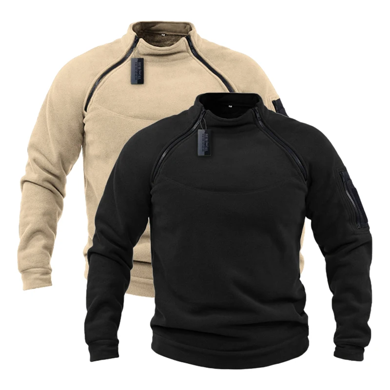 Hot Selling Autumn and Winter Outdoor Fleece Men Hoodies Thicken Double-Sided Plush Pullover Stand-Up Collar Jacket
