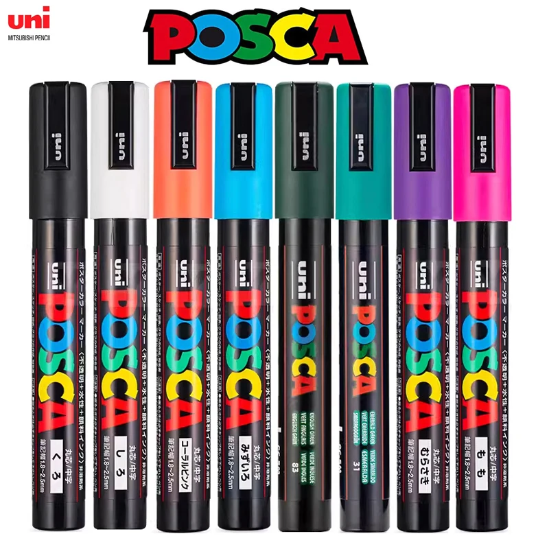 Uni Posca Paint Marker Art Pens PC-5M Medium Wallet Set of 8