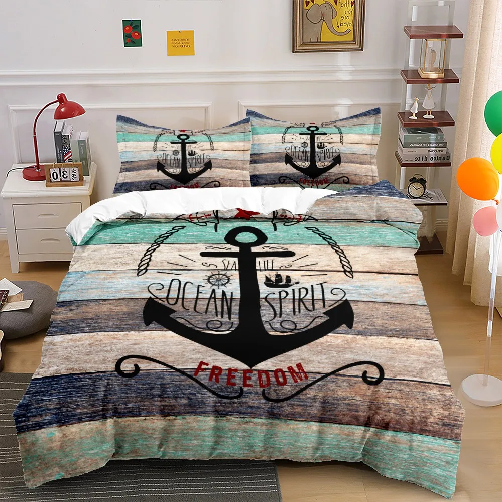 

Nautical Ocean Anchor Bedding Sets Ocean Spirit Duvet Cover King Queen Single Size Duvet Cover With Pillowcase Teens Boys Gift
