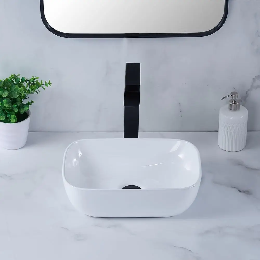 Elegant Modern 14" White Ceramic Bathroom Vessel Sink Above Counter Oval Small Vanity Bowl Wash Basin 4