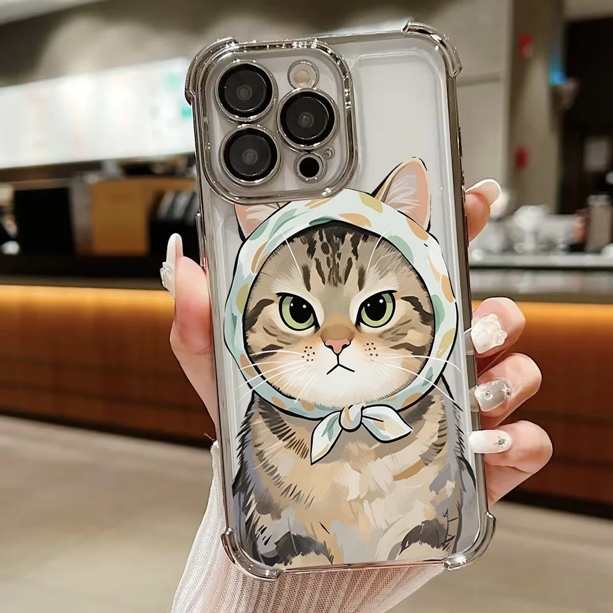 Plating Bandana Cat Transparent Soft Fashion Phone Case