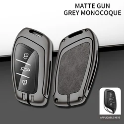 Premium Leather Car Key Case Cover with Metal Accents (Gray - Grey)