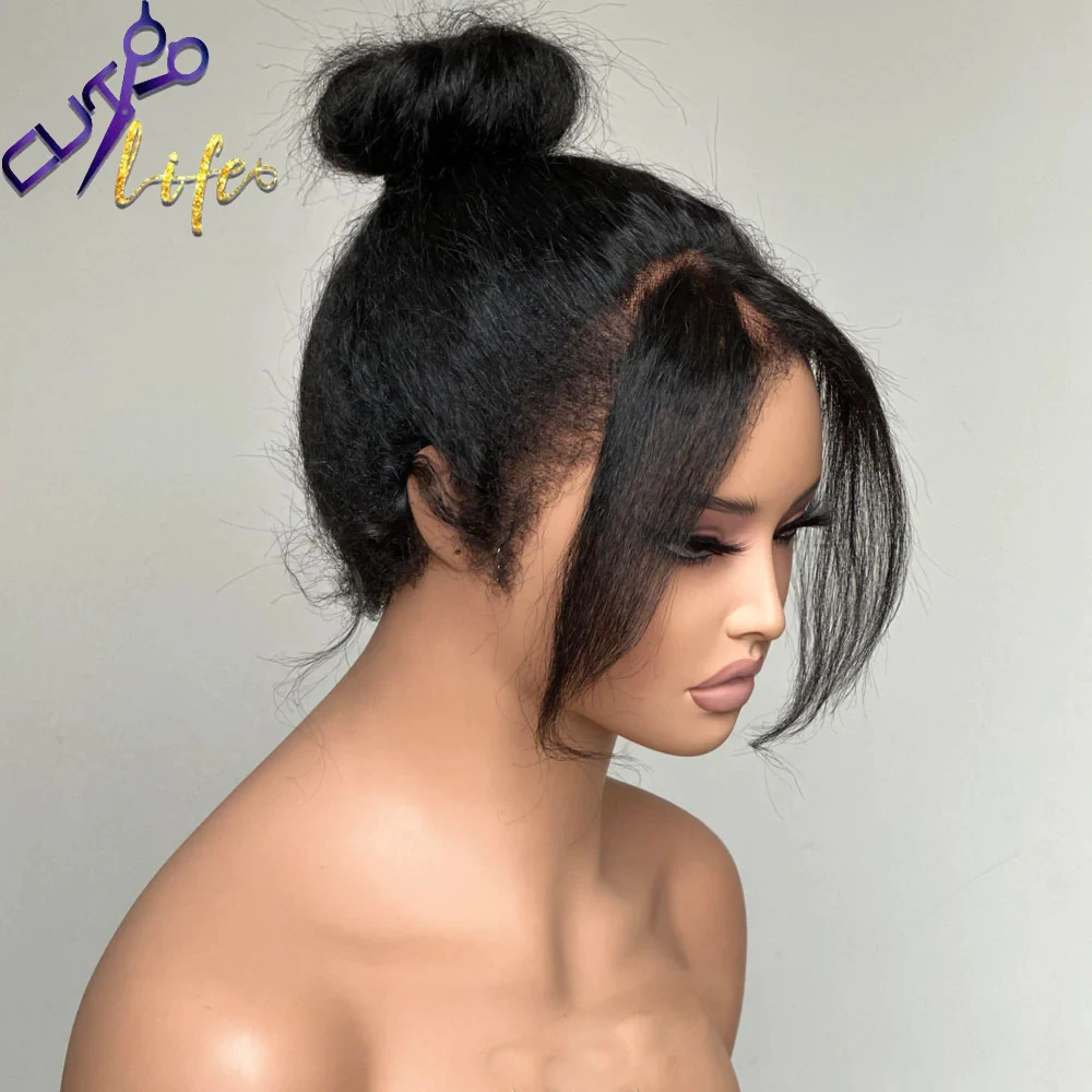 360 Lace Frontal Kinky Straight Human Hair Wigs Curly Edges For Women Baby Hair Around Lace Frontal Wig Brazilian Remy