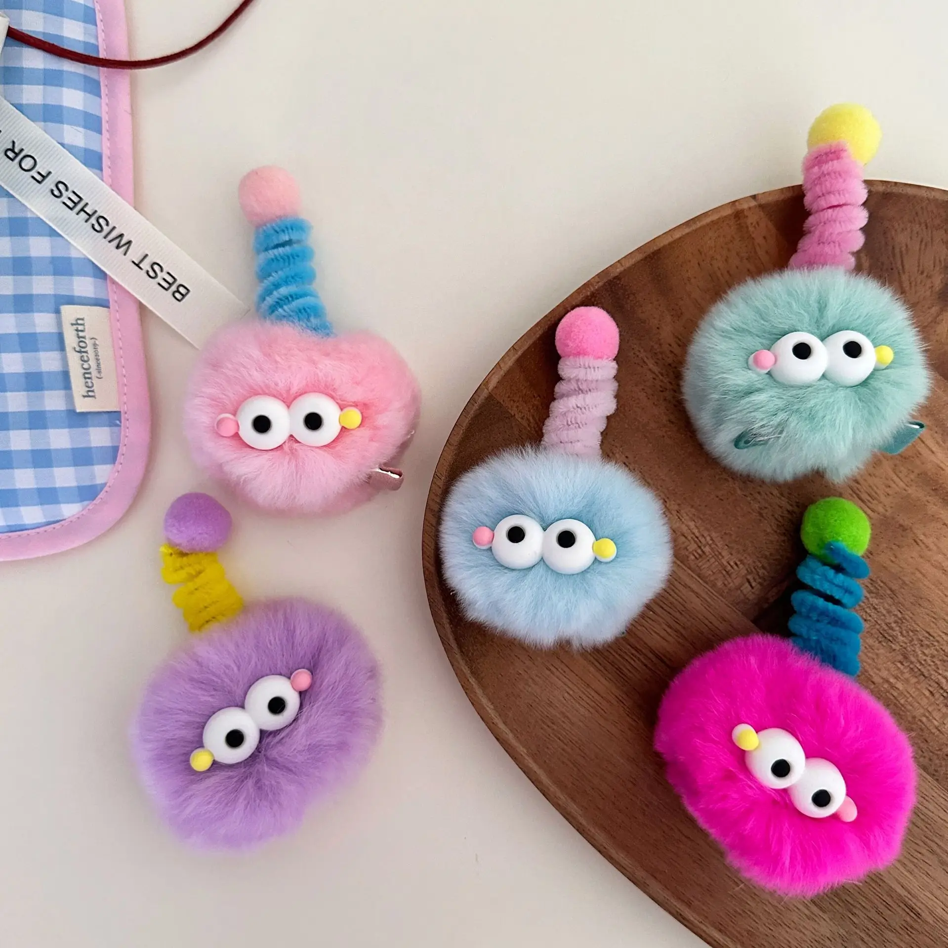 

2-Piece Set New Funny Pom-poms Colorful Little Monster Barrettes For Cute Girls Halloween Hairpins Kids Baby Hair Accessories