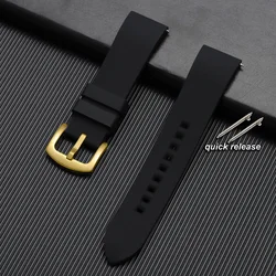 Quick Release Waterproof Silicone Sports Watchband - Soft Rubber Strap - 22mm (Black - Gold)